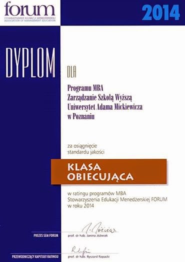 Dyplom dla programu MBA ZSW